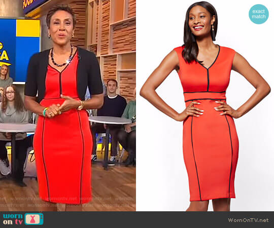 New York & Company Piped V-Neck Sheath Dress worn by Robin Roberts on Good Morning America