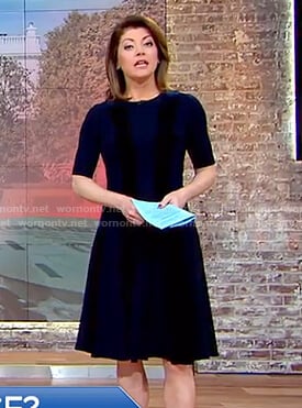 Norah’s navy block striped a-line dress on CBS This Morning