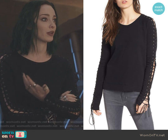 Pam & Gela Lace-Up Sleeve Sweatshirt worn by Lorna Dane (Emma Dumont) on The Gifted