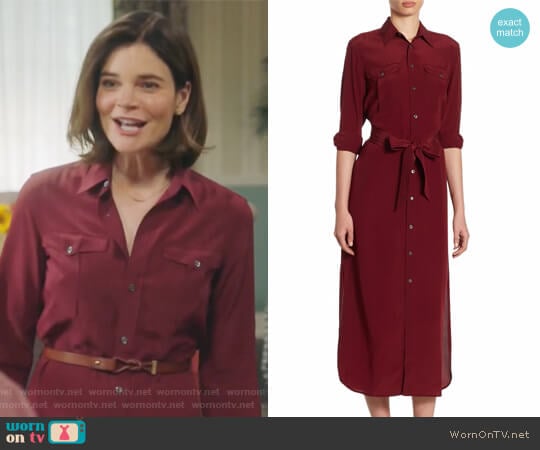 Polo Ralph Lauren Silk Crepe Shirtdress worn by Heather Hughes (Betsy Brandt) on Life in Pieces