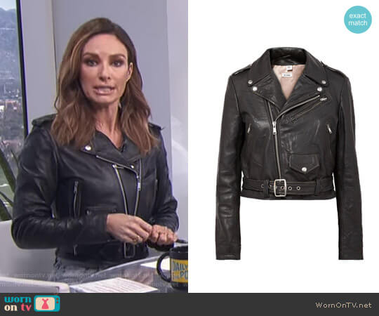 Re/Done Moto Racer Distressed Biker Jacket worn by Catt Sadler on E! News