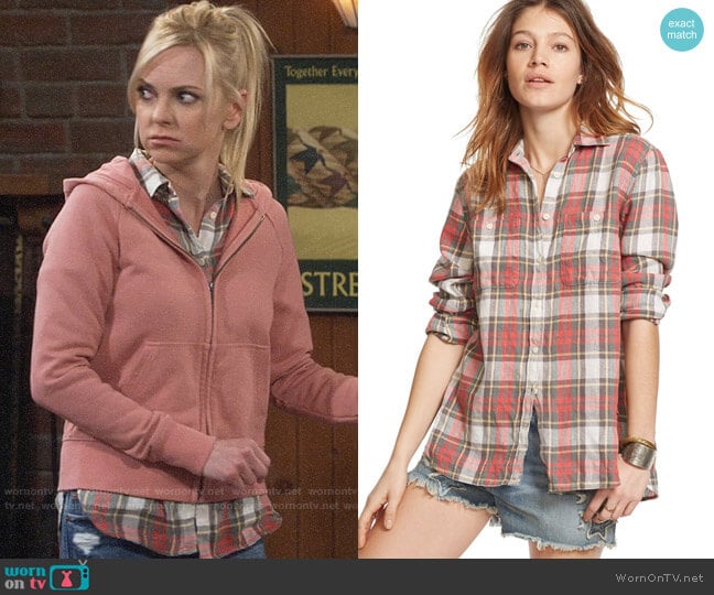 Ralph Lauren Denim & Supply Plaid Utility Shirt in Red Multi worn by Christy Plunkett (Anna Faris) on Mom