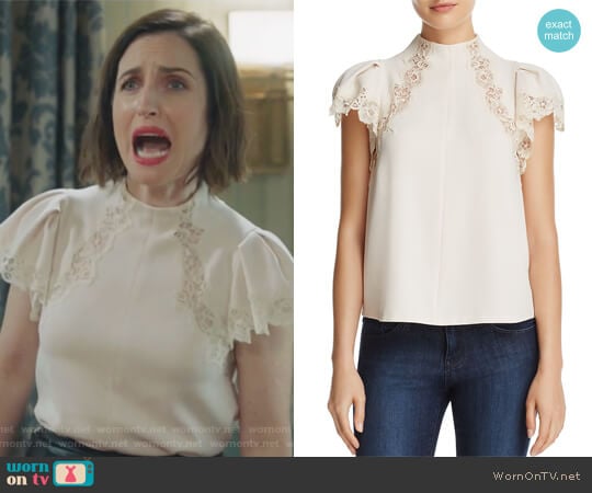 Rebecca Taylor Lace-Inset Top worn by Jennifer Short (Zoe Lister-Jones) on Life in Pieces