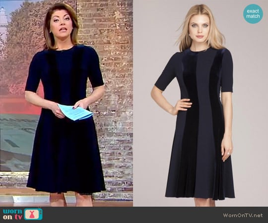 Rickie Freeman for Teri Jon Velvet & Crepe A-Line Dress worn by Norah O'Donnell on CBS Mornings