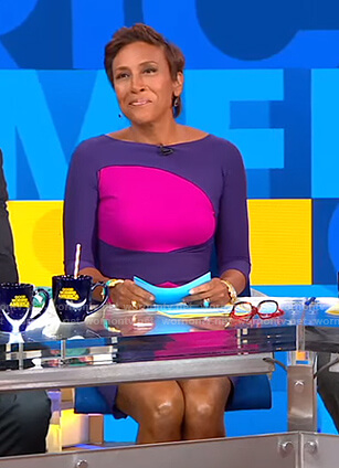 Robin’s purple and pink sheath dress on Good Morning America