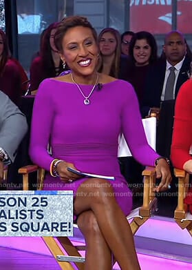 Robin’s purple long sleeve stretch dress on Good Morning America