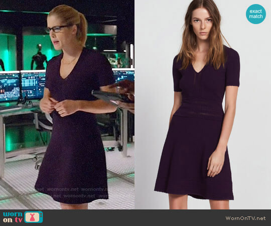 Sandro Betsy Dress in Purple worn by Felicity Smoak (Emily Bett Rickards) on Arrow