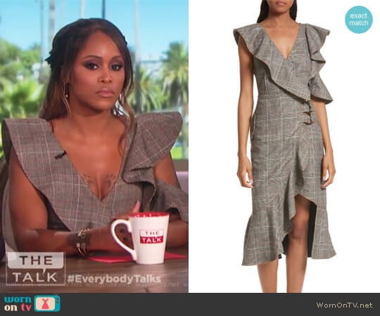 Self Portrait Check Wool Faux Wrap Dress worn by Eve on The Talk