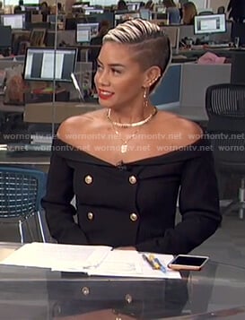 Sibley’s black off-shoulder blazer on Live from E!