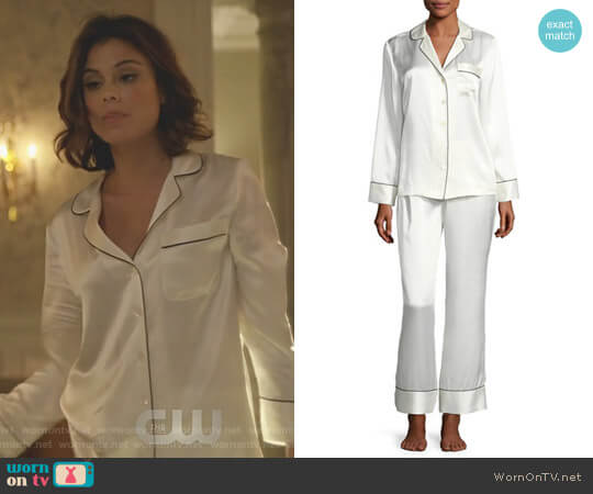 Neiman Marcus Silk Satin Two-Piece Pajama Set worn by Cristal Flores (Nathalie Kelley) on Dynasty
