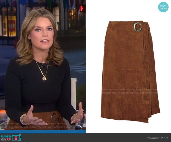 Tibi Suede Wrap Skirt worn by Savannah Guthrie on Today