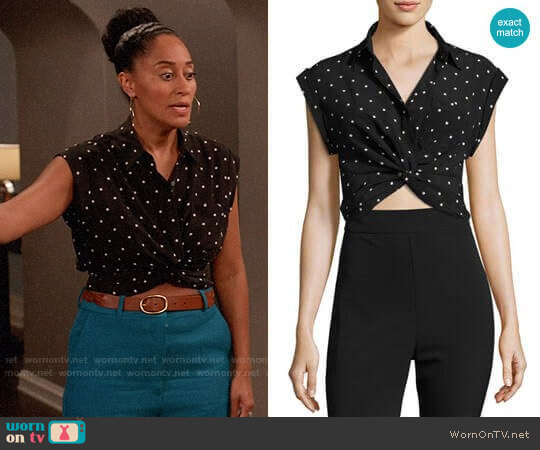 T by Alexander Wang Printed Twist-Front Silk Top worn by Rainbow Johnson (Tracee Ellis Ross) on Black-ish