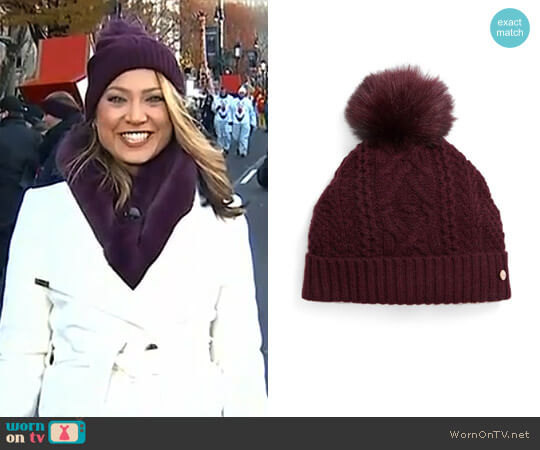 Ted Baker Cable Knit Faux Fur Pompom Beanie worn by Ginger Zee on Good Morning America