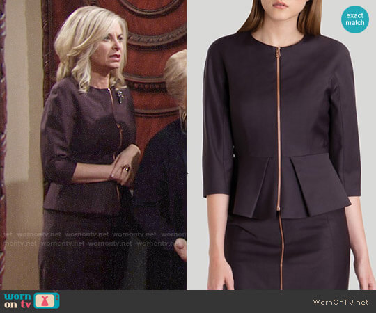 Ted Baker Eben Peplum Suit Jacket in Grape worn by Ashley Abbott (Eileen Davidson) on The Young and the Restless