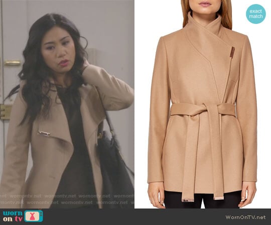 Ted Baker Keyla Short Wrap Coat worn by Eve Roberts (Liza Lapira) on 9JKL