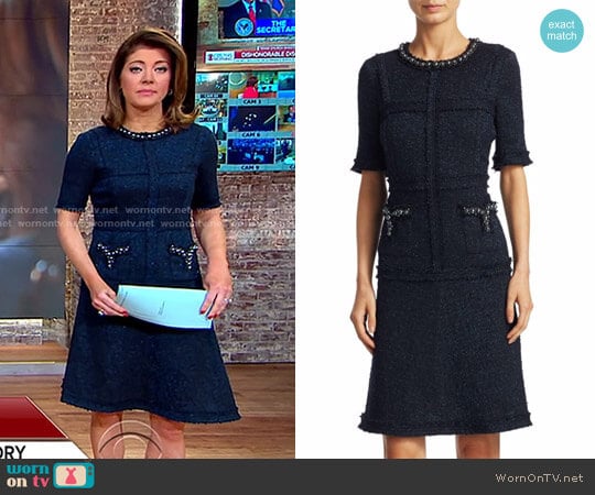 Teri Jon by Rickie Freeman Short Sleeve Tailored Sheath Dress worn by Norah O'Donnell on CBS Mornings
