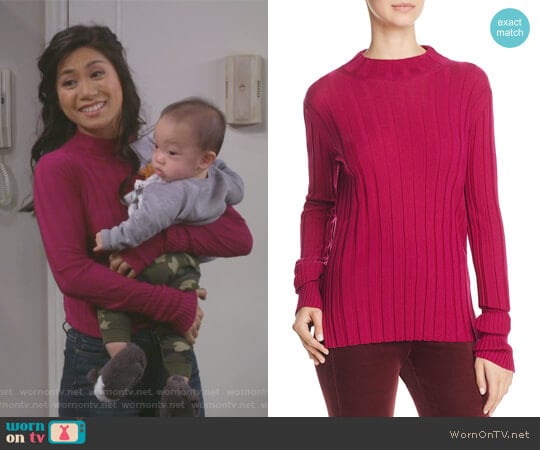 Theory Rib Mock-Neck Sweater worn by Eve Roberts (Liza Lapira) on 9JKL