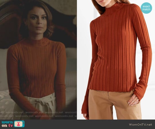 Theory Ribbed Turtleneck Sweater worn by Cristal Flores (Nathalie Kelley) on Dynasty