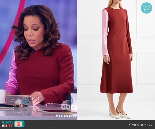 Tibi Two-tone silk-satin and crepe midi dress worn by Sunny Hostin on The View