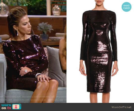 Tom Ford Sequined Zip-Trim Scoop-Back Long-Sleeve Dress worn by Peggy Sulahian on The Real Housewives of Orange County