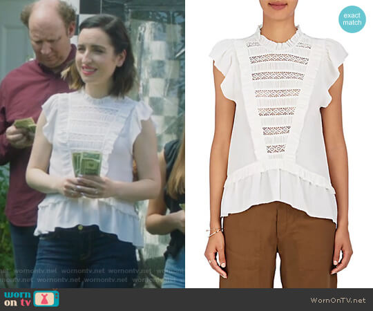 Ulla Johnson Lois Embellished Silk Peplum Top worn by Jennifer Short (Zoe Lister-Jones) on Life in Pieces