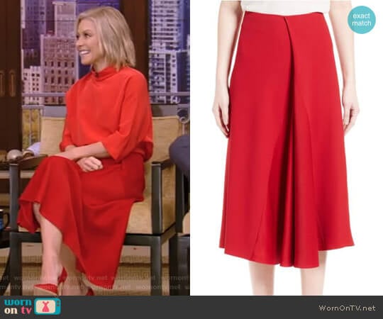 Victoria Beckham Satin Crepe Godet Skirt worn by Kelly Ripa on Live with Kelly and Mark