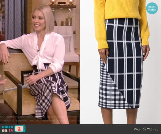 Victoria Beckham Tartan Signature Skirt worn by Kelly Ripa on Live with Kelly and Mark