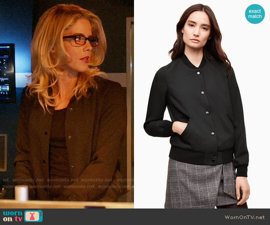 Wilfred Poussin Bomber Jacket in Black worn by Felicity Smoak (Emily Bett Rickards) on The Flash