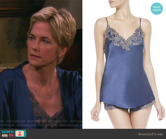 La Perla Maison Blue Silk Satin Top worn by Eve Donovan (Kassie DePaiva) on Days of our Lives