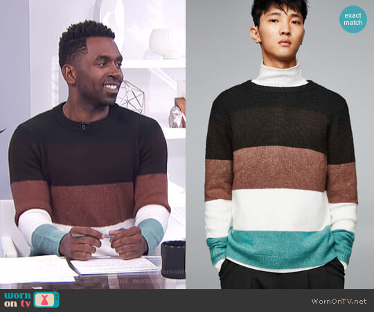 Zara Soft Paneled Sweater worn by Justin Sylvester on E! News