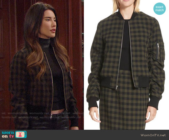 A.L.C. Andrew Checked Bomber Jacket worn by Steffy Forrester (Jacqueline MacInnes Wood) on The Bold and the Beautiful