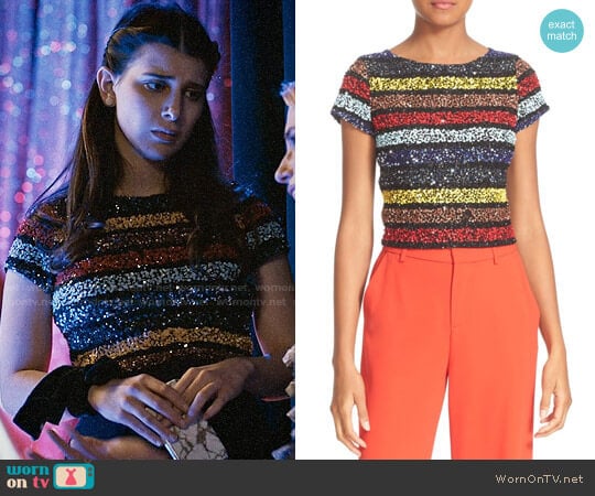 Alice + Olivia Kelli Top worn by Allison McCord (Kathrine Herzer) on Madam Secretary