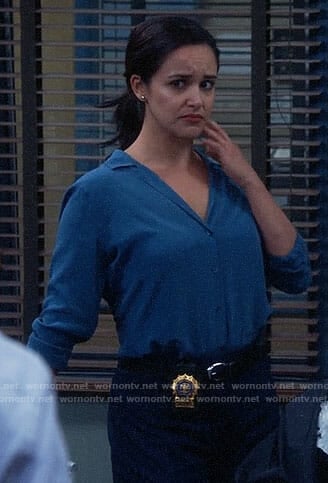 Amy’s blue button down blouse on Brooklyn Nine-Nine