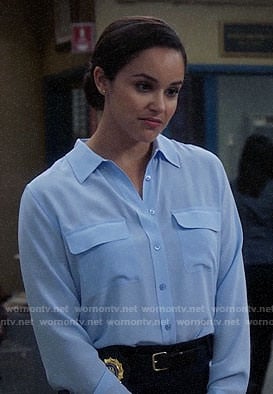 Amy’s blue button down blouse on Brooklyn Nine-Nine