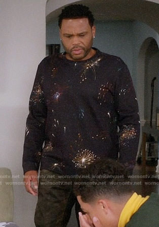 Andre’s fireworks print sweatshirt on Black-ish
