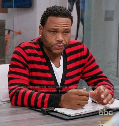 Andre’s red striped v-neck cardigan on Black-ish