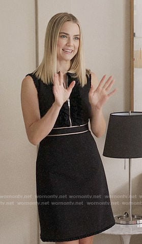 Anna’s black ruffled zip-front dress on The Mindy Project