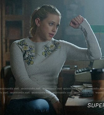 Betty’s grey sweater with floral embroidery on Riverdale