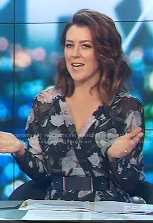 Gorgi’s black floral print wrap dress on The Project