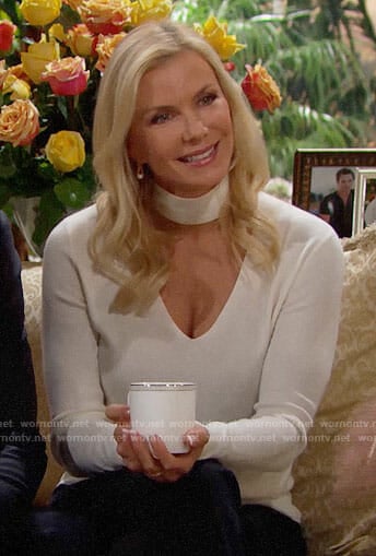 Brooke’s white choker neck sweater on The Bold and the Beautiful