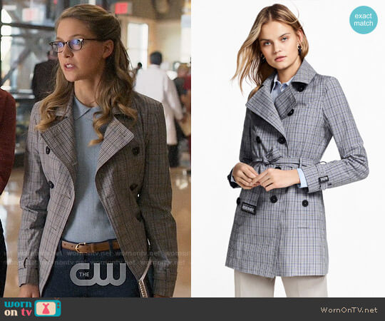 Brooks Brothers Plaid Stretch Cotton Trench Jacket worn by Kara Danvers (Melissa Benoist) on Supergirl