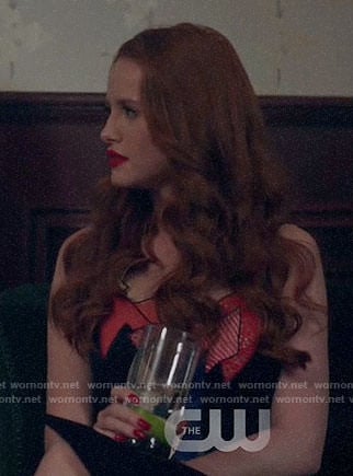 Cheryl’s black abstract embroidered dress on Riverdale