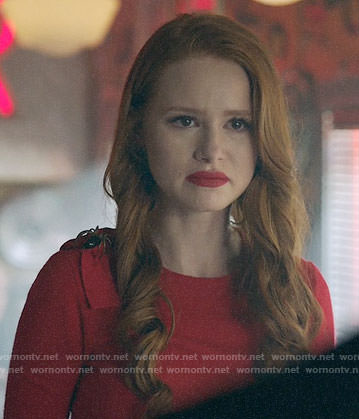 Cheryl’s red bow and spider shoulder sweater on Riverdale