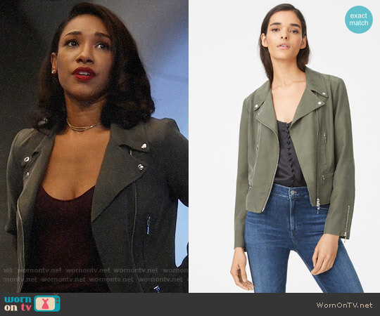 Club Monaco Kapri Moto Jacket in Surplus Green worn by Iris West (Candice Patton) on The Flash