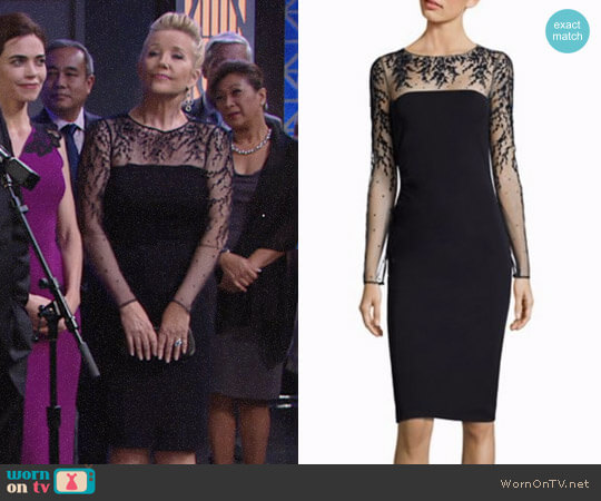 David Meister Long-Sleeve Jersey Illusion Cocktail Dress worn by Nikki Reed Newman (Melody Thomas-Scott) on The Young and the Restless