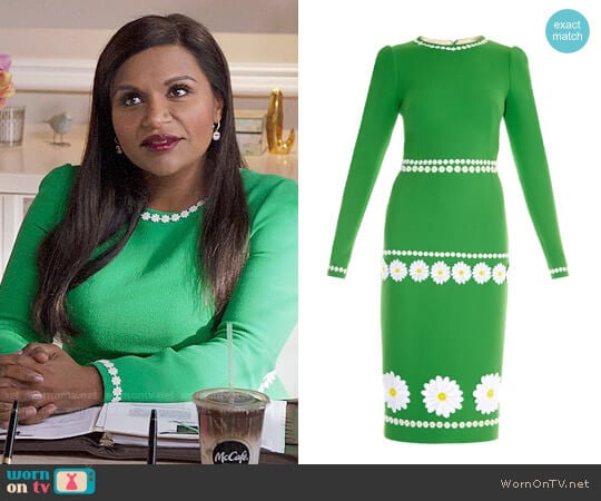 Dolce & Gabbana Long-Sleeve Daisy Wool-Crepe Dress worn by Mindy Lahiri (Mindy Kaling) on The Mindy Project