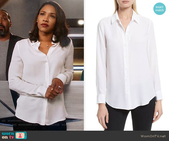 Equipment Essential Silk Shirt in White worn by Iris West (Candice Patton) on The Flash