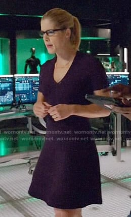 Felicity’s purple v-neck dress on Arrow