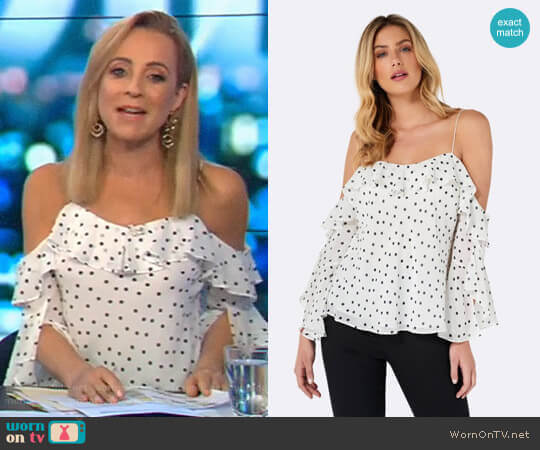 Forever New Bobby Spot Flounce Sleeve Cami worn by Carrie Bickmore on The Project