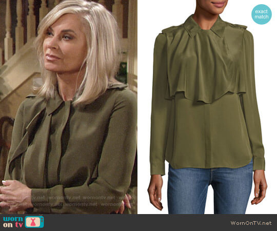 Frame Mixed Military Long Sleeve Silk Shirt worn by Ashley Abbott (Eileen Davidson) on The Young and the Restless